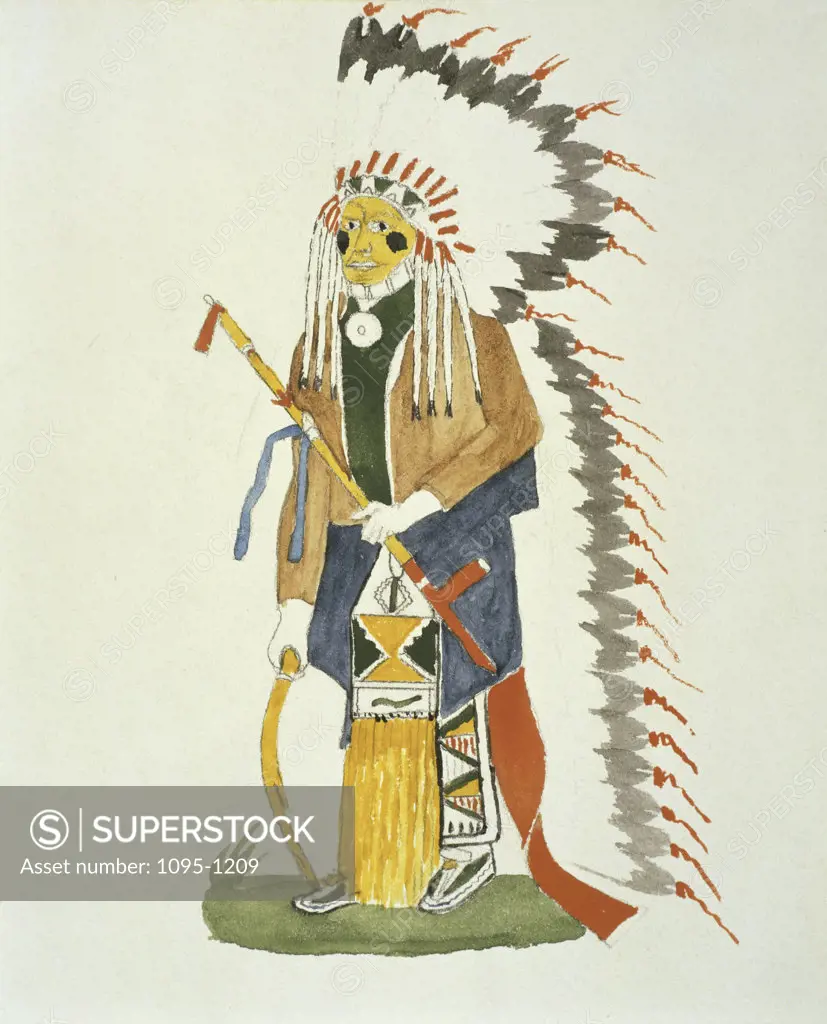 Chief with Peace Pipe From "Hawgone (Silver Horn)" c.1880 Illustration Newberry Library, Chicago, Illinois, USA