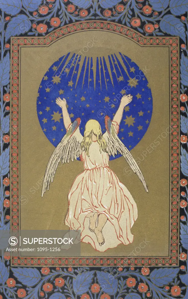 Angel With Arms Upraised Towards The Moon And Stars  (From "Paradise And The Peri" by T. Moore)  Newberry Library, Chicago 