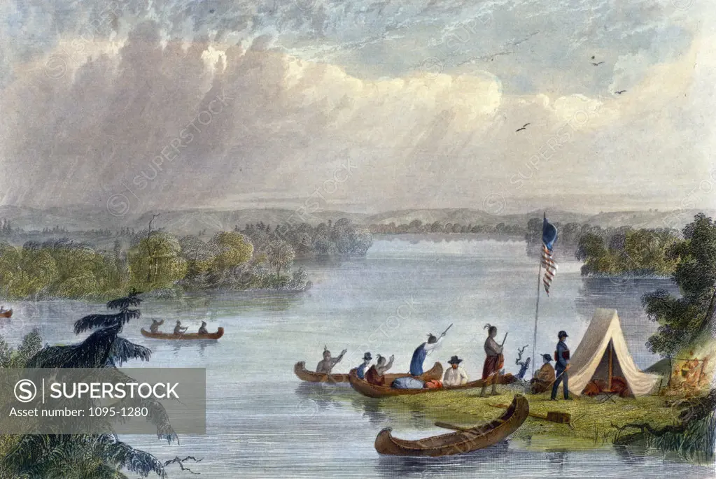 Itasca Lake by Seth Eastman from The American Aboriginal Portfolio by Mary Eastman,  1853,  (1808-1878),  USA,  Chicago,  Newberry Library