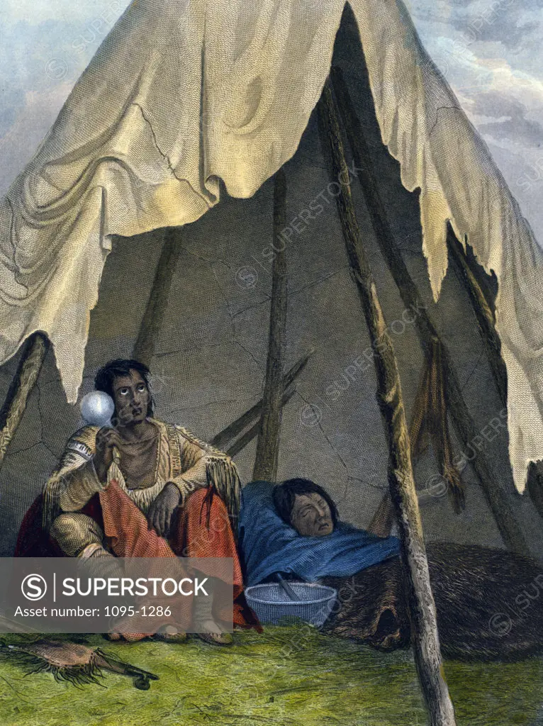 Medicine Man Administering to a Patient by Seth Eastman from The American Aboriginal Portfolio by Mary Eastman,  1853,  (1808-1878),  USA,  Chicago,  Newberry Library
