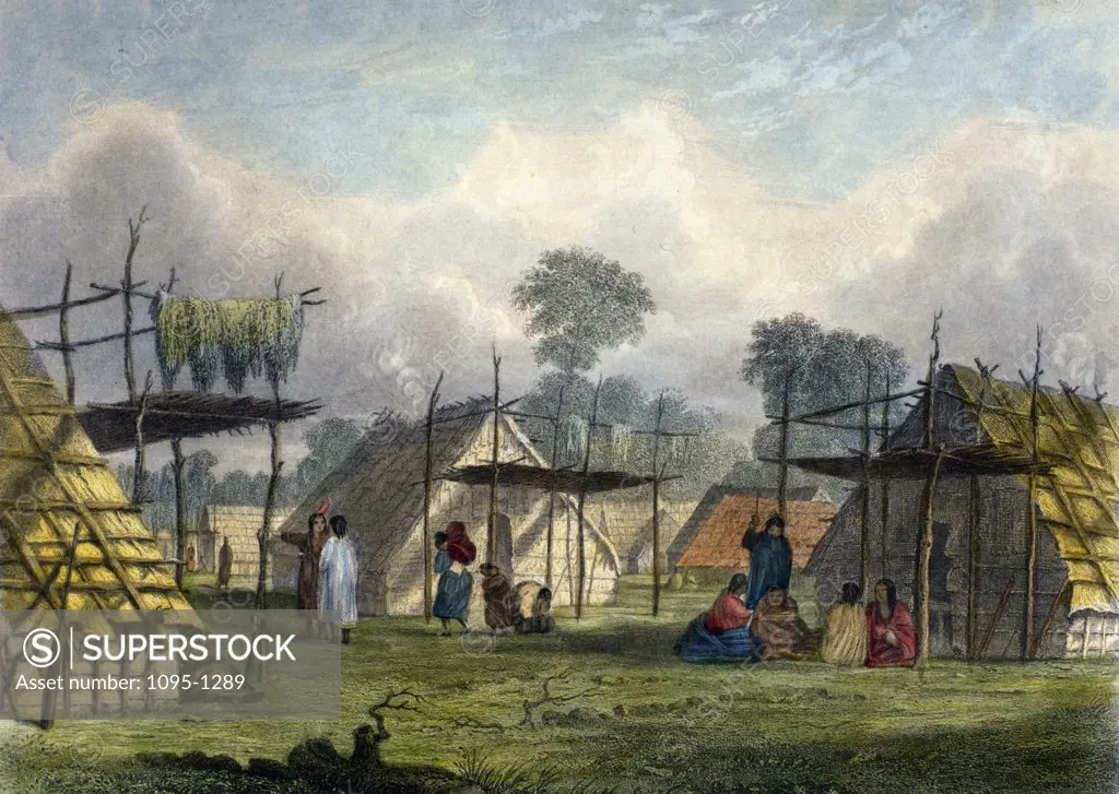 Dakota Village by Seth Eastman from The American Aboriginal Portfolio by Mary Eastman) 1853,  (1808-1878),  USA,  Chicago,  Newberry Library