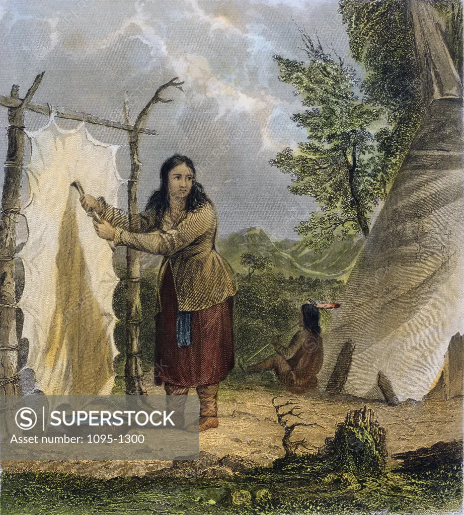 Indian Woman Dressing A Buffalo Skin(from "The American Aboriginal Portfolio" by Mary Eastman) 1853 Seth Eastman (1808-1878 American) Newberry Library, Chicago 