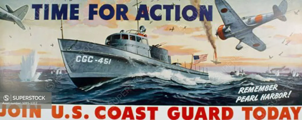 Time for Action: Remember Pearl Harbor. Join U.S. Coast Guard Today Artist Unknown Poster (World War II) 