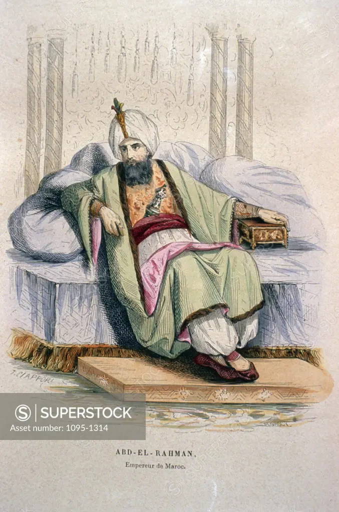 Moulay Sharif Abd-er-Rahman,  sultan of Morocco by Artist Unknown (From L'Afrique L'Empire De Maroc by P. Christian),  1846,  USA,  Chicago,  Newberry Library
