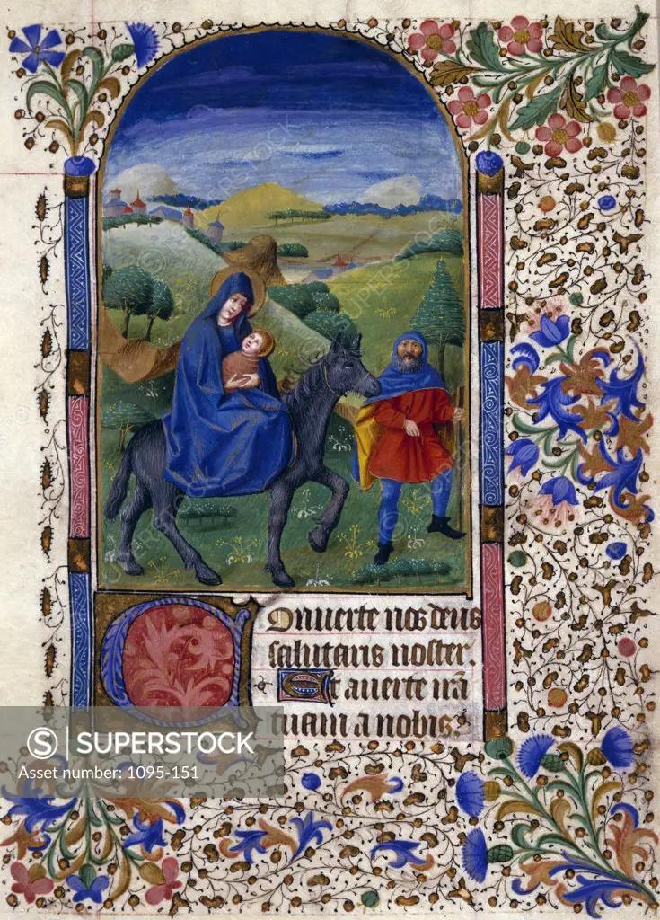Flight into Egypt from Book of Hours,  manuscript,  USA,  Chicago,  Newberry Library
