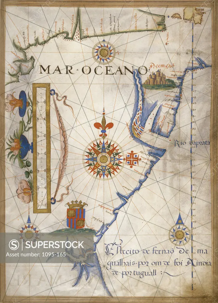 Mar Oceano - Portolan Atlas Illumination Lopes, Sebastiano 16th C. Newberry Library, Chicago 