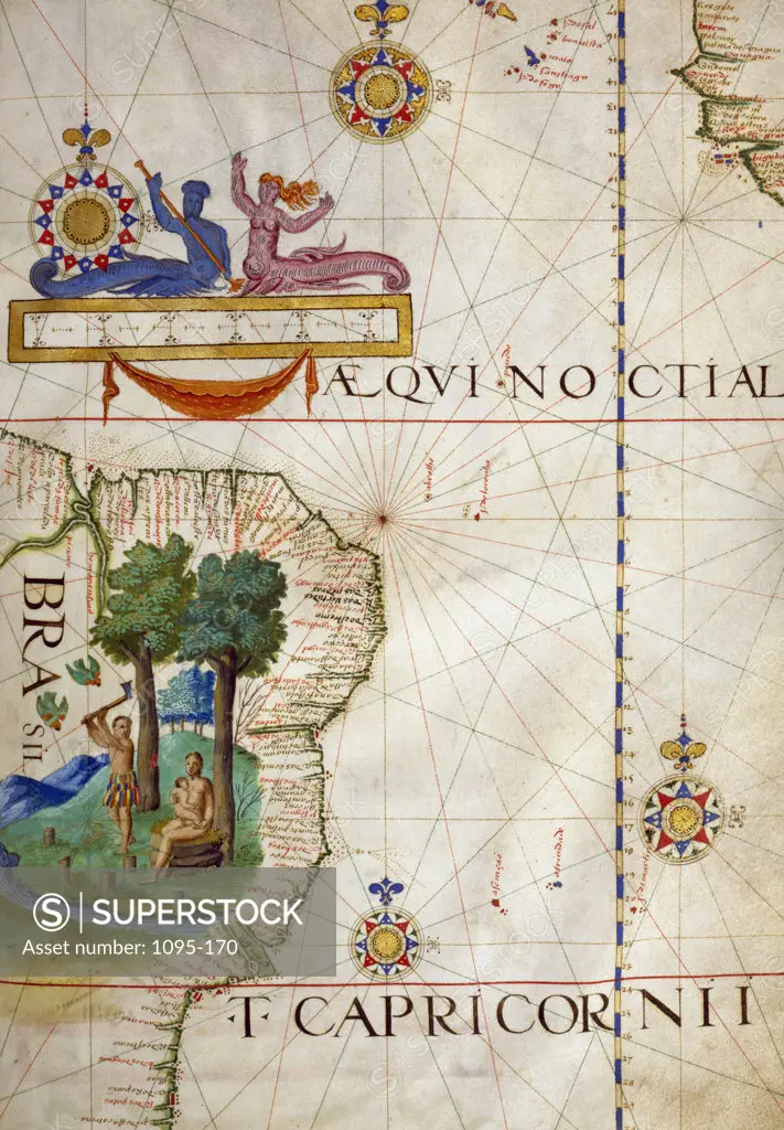 Brazil and the Tropic of Capricorn Portolan Atlas illumination  Sebastiano Lopes (16th C.)  Newberry Lbrary, Chicago 