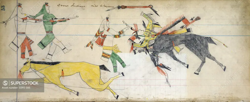Crow Indians Kill Cheyennes from a Cheyenne Indian Ledger,  USA,  Chicago,  Newberry Library