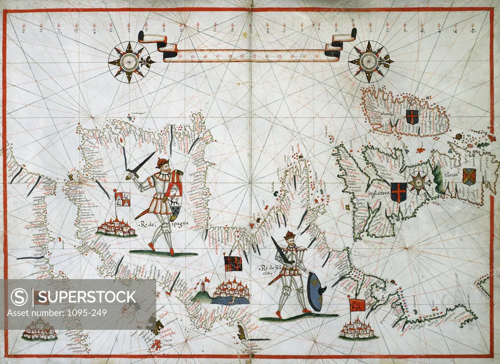 The Western Mediterranean, The European Coast To Denmark, And The British Isles From "Portolan Atlas Of Six Charts" 1594 Maps Newberry Library, Chicago, Illinois, USA