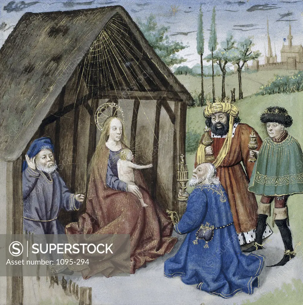Nativity with Three Kings From Speculum Humanae Salvationis 1455 Ludolf of Saxony (15th C./Dutch) Newberry Library, Chicago, Illinois, USA