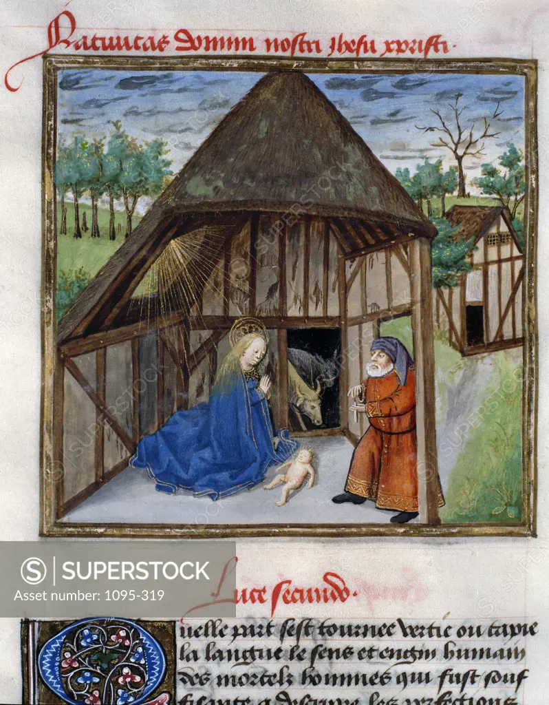 Nativity from Speculum Humanae Salvations,  by Ludolf of Saxony,  USA,  Illinois,  Chicago,  Newberry Library,  15th Century