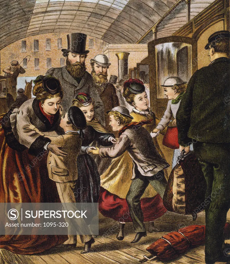 Greeting at the Train Station from "Aunt Louisa's Holiday Guests Kronheim (19th C./British) Newberry Library, Chicago 