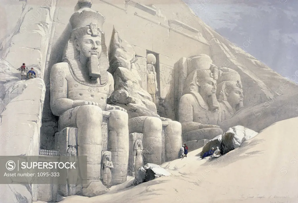 Colossal Figures in front of Great Temple of Aboo-Simbel from Egypt and Nubia,  by David Roberts,  1846-49,  (1796-1864) USA,  Illinois,  Chicago,  Newberry Library