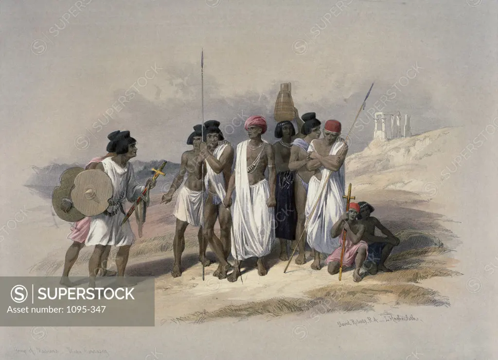 Group Of Nubians At Wady Kardassy From "Egypt And Nubia" 1846-49 David Roberts (1796-1864 Scottish) Newberry Library, Chicago, Illinois, USA