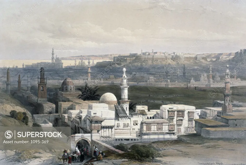 Cairo from Gate of Ctizenib,  towards Desert of Suez,  from Egypt and Nubia,  David Roberts,  1846-49,  (1796-1864),  USA,  Illinois,  Chicago,  Newberry Library
