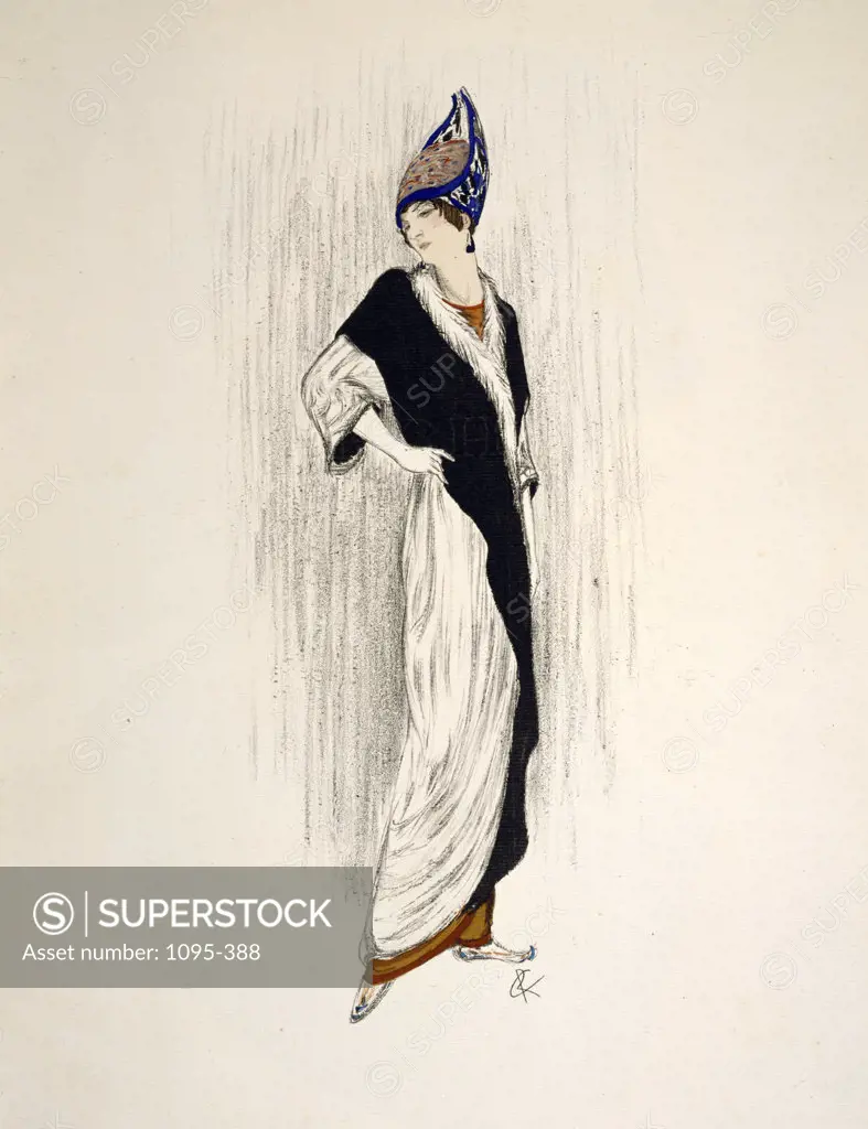 Woman with wrap,  French Advertising Pieces,  Iribe,  Barbier and Lepape,  USA,  Illinois,  Chicago,  Newberry Library,  20th Century