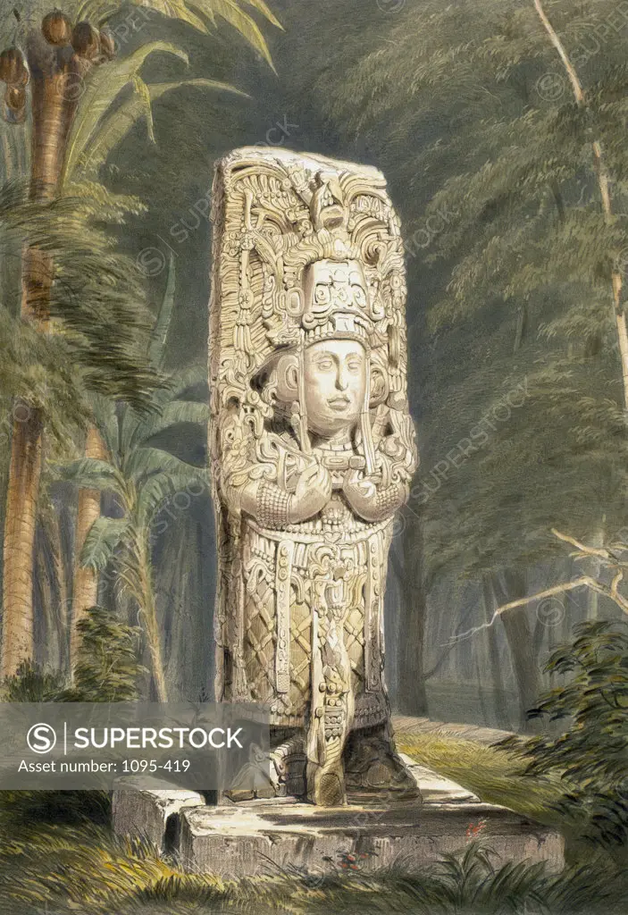 Idol, at Copan  Illustration from "Views of Ancient Monuments in Central America, Chiapas and Yucatan" Frederick Catherwood (1799-1854/British)   