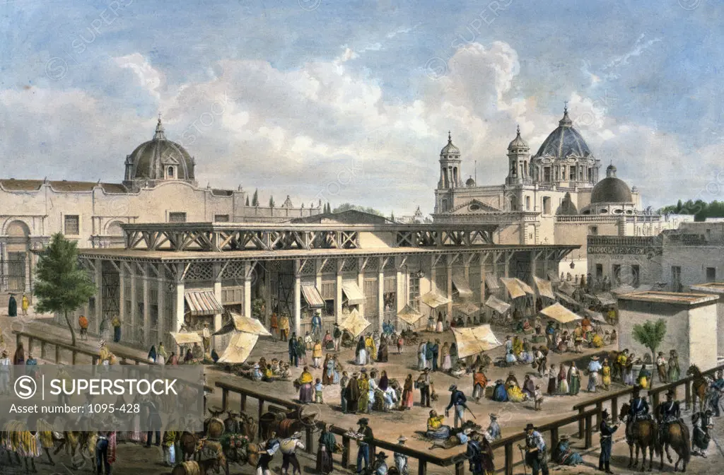Iturbide Market,  by Frederick Catherwood,  (1799-1854),  USA,  Illinois,  Chicago,  Newberry Library