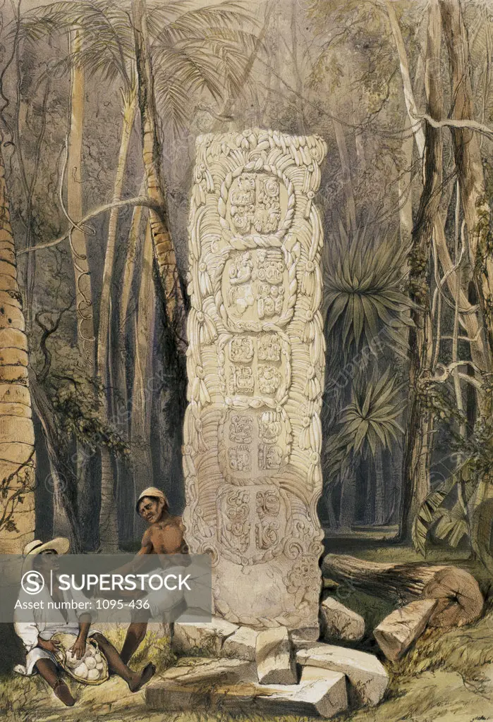 Back of an Idol, at Copan  Illustration from "Views of Ancient Monuments in Central America, Chiapas and Yucatan" Frederick Catherwood (1799-1854 British) 