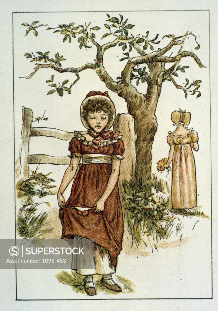 April by Kate Greenaway,  illustration from Kate Greenaway's Almanac for 1895,  (1846-1901),  Chicago,  Newberry Library