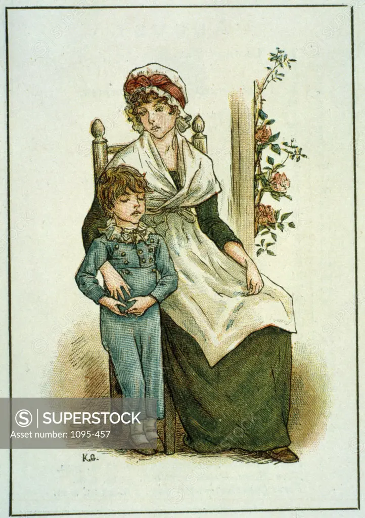 September by Kate Greenaway,  illustration from Kate Greenaway's Almanac for 1895,  (1846-1901),  Chicago,  Newberry Library