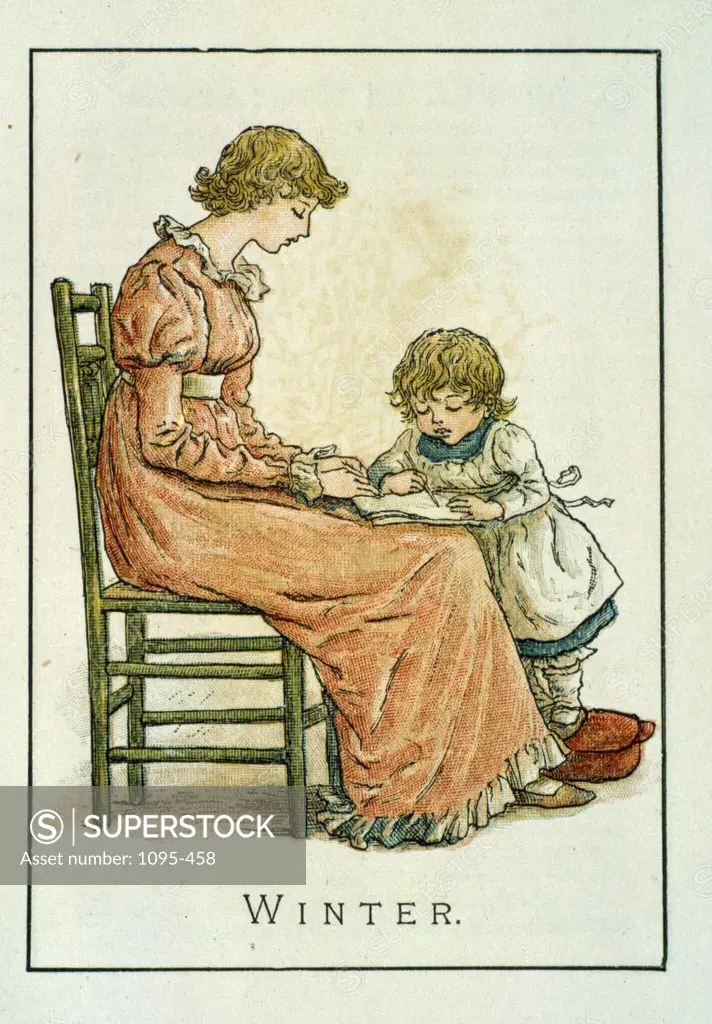 Winter by Kate Greenaway,  illustration from Kate Greenaway's Almanac for 1895,  (1846-1901),  Chicago,  Newberry Library