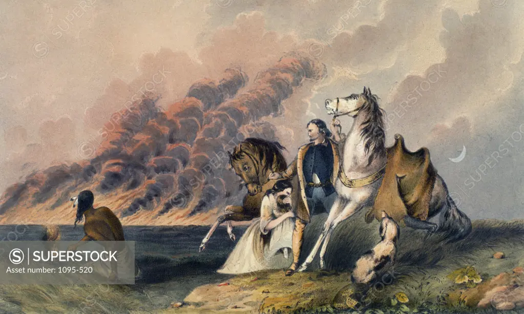 Prairie on Fire (The Escape) by Thomas Lorraine McKenney,  illustration from History of the Indian Tribes of North America,  Chicago,  Newberry Library