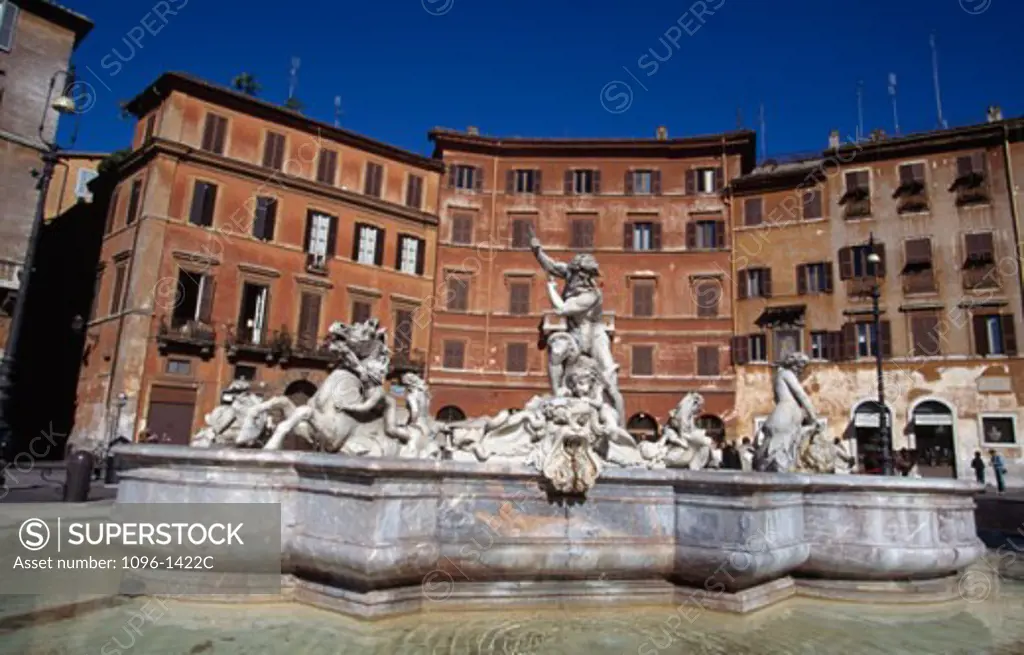 Statues in front of a building, Fountain of Neptune, Piazza Navona, Rome, Italy