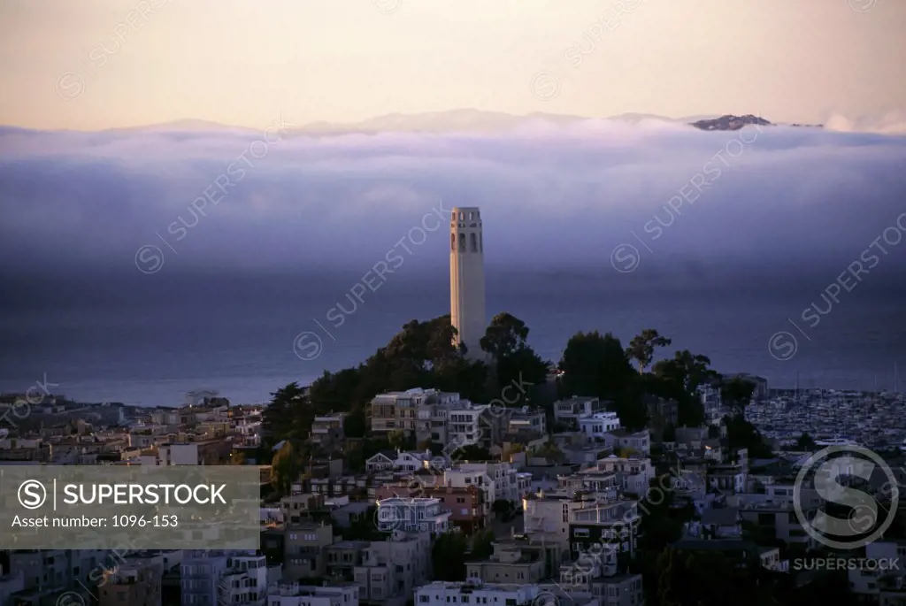 Aerial view of Coit Tower, San Francisco, California, USA