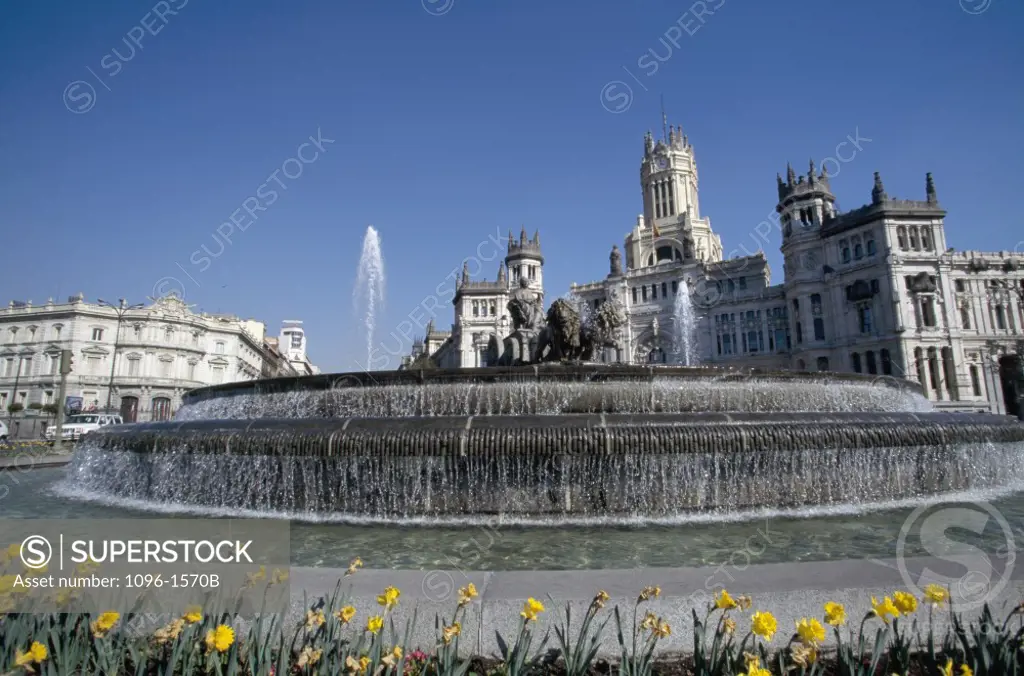Low angle view of a fountain, Cibeles Fountain, Plaza de Cibeles, Madrid, Spain