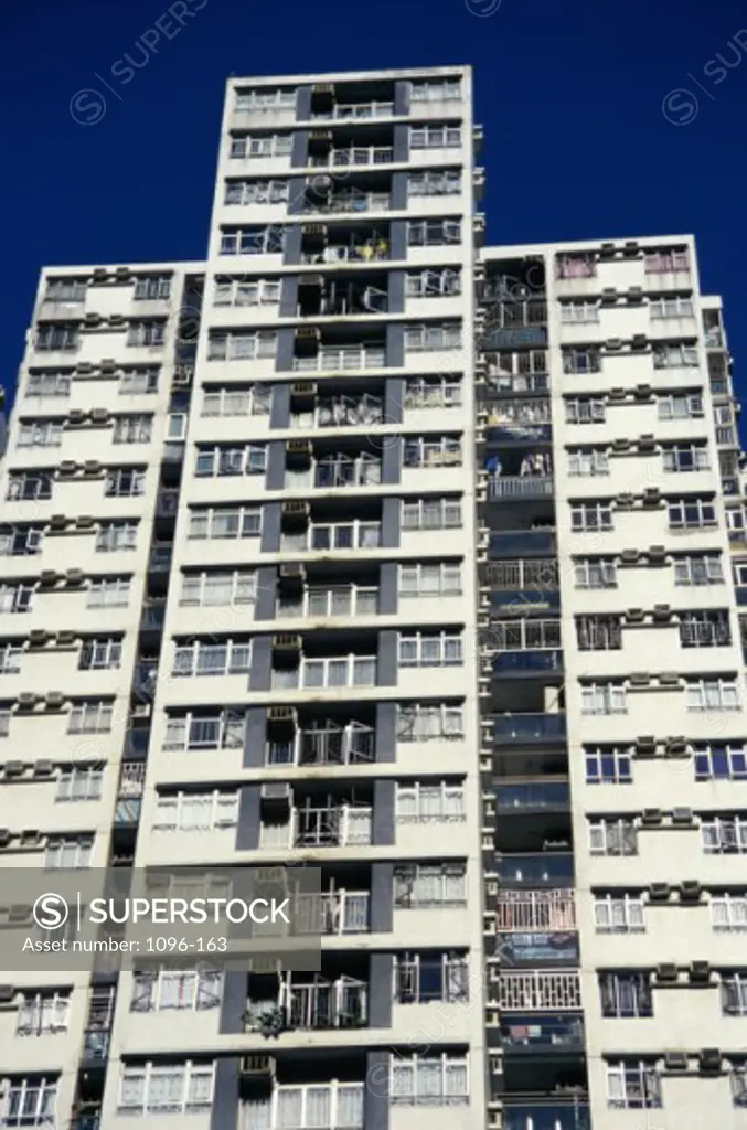Low angle view of an apartment building, Hong Kong, China
