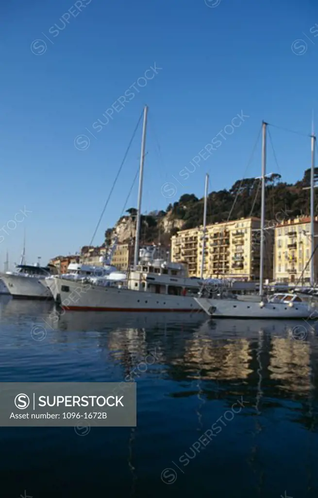 Sailboats moored in a port, Nice, France