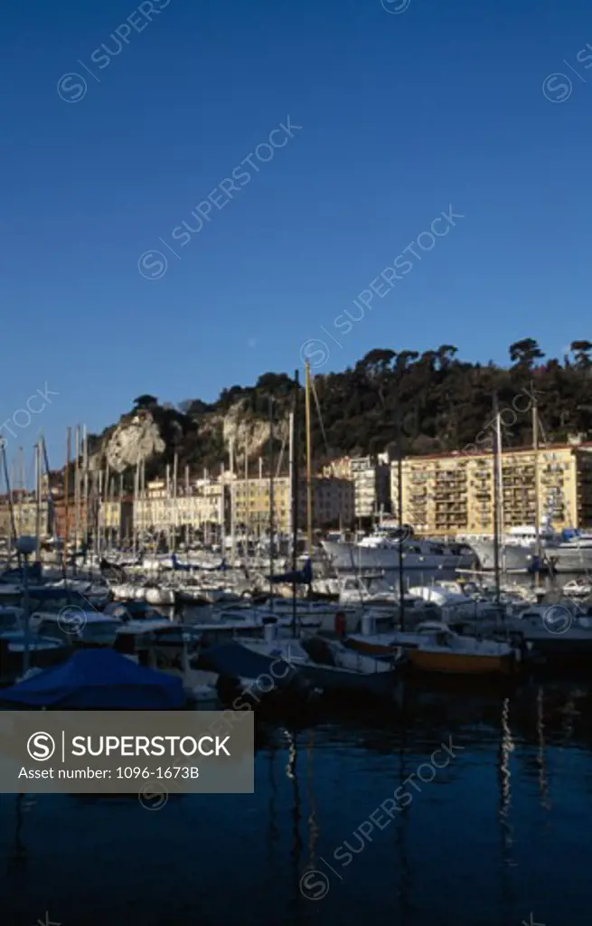 Boats moored in a port, Nice, France
