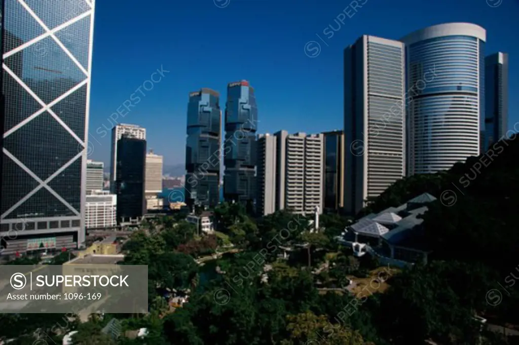 High angle view of skyscrapers, Bank of China Tower, Lippo Centre, Hong Kong, China