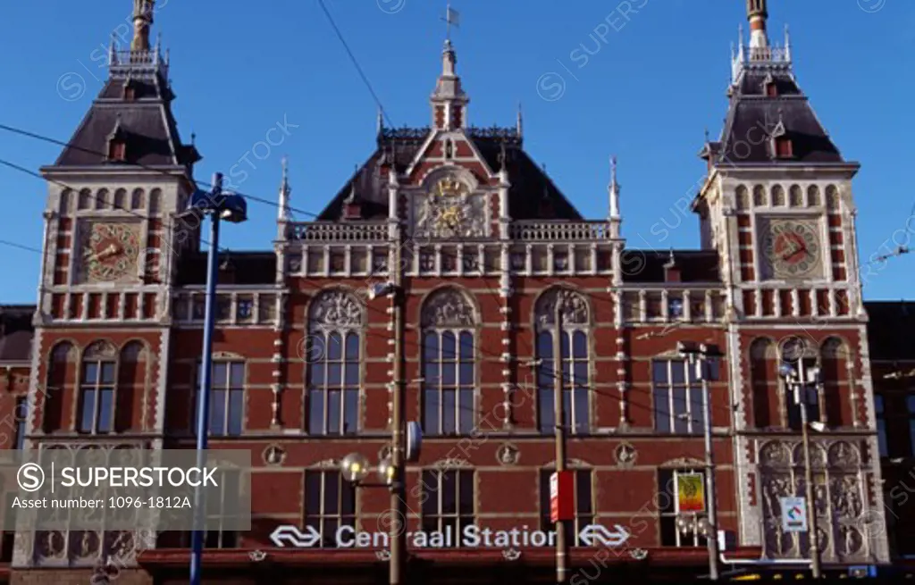 Facade of a railroad station, Amsterdam Central Station, Amsterdam, Netherlands