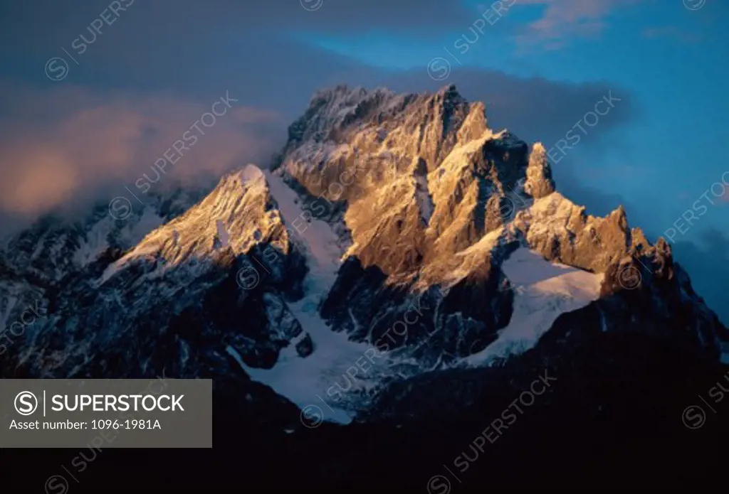 Snow covered mountain, Torres del Paine National Park, Chile