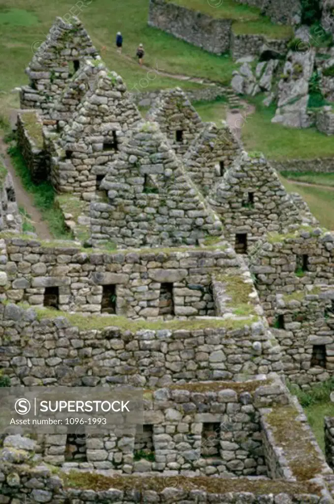 High angle view of ancient ruins, Machu Picchu (Incan), Peru