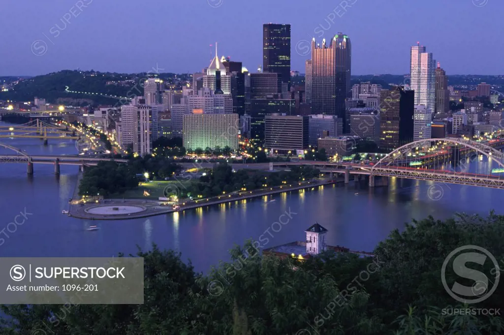 City skyline at dusk, Pittsburgh, Pennsylvania, USA