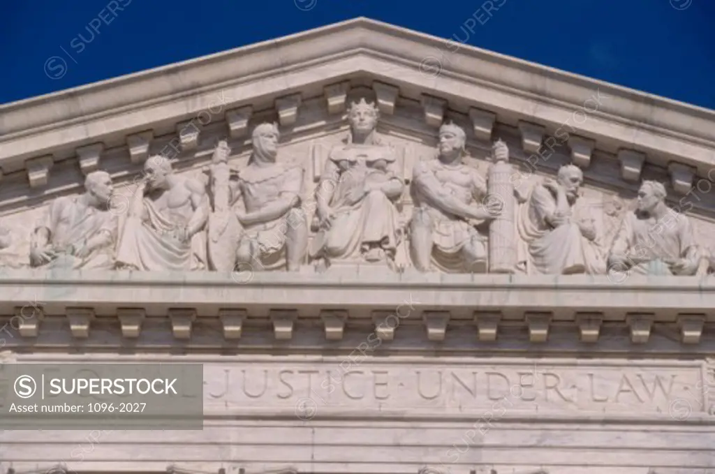 Pedimental frieze on the U.S. Supreme Court building, Washington, D.C., USA