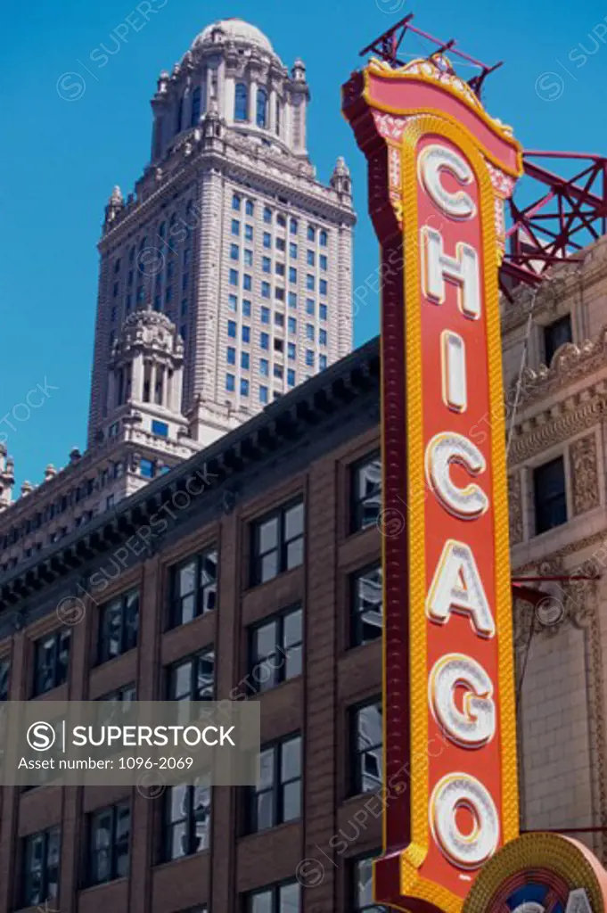 Low angle view of the Chicago Theater, Chicago, Illinois, USA