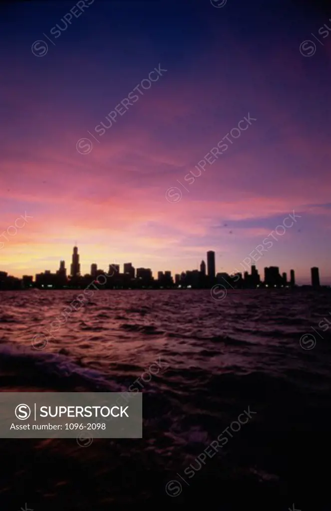 Dusk in a city, Chicago, Illinois, USA