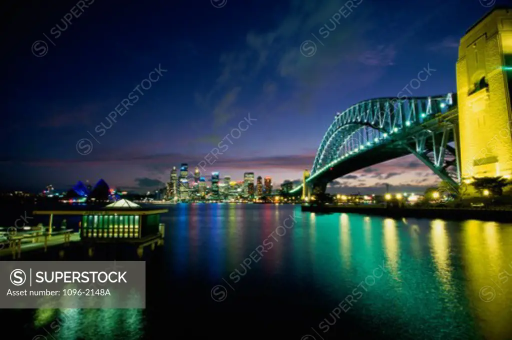 Sydney Harbor Bridge at dusk, Sydney, Australia