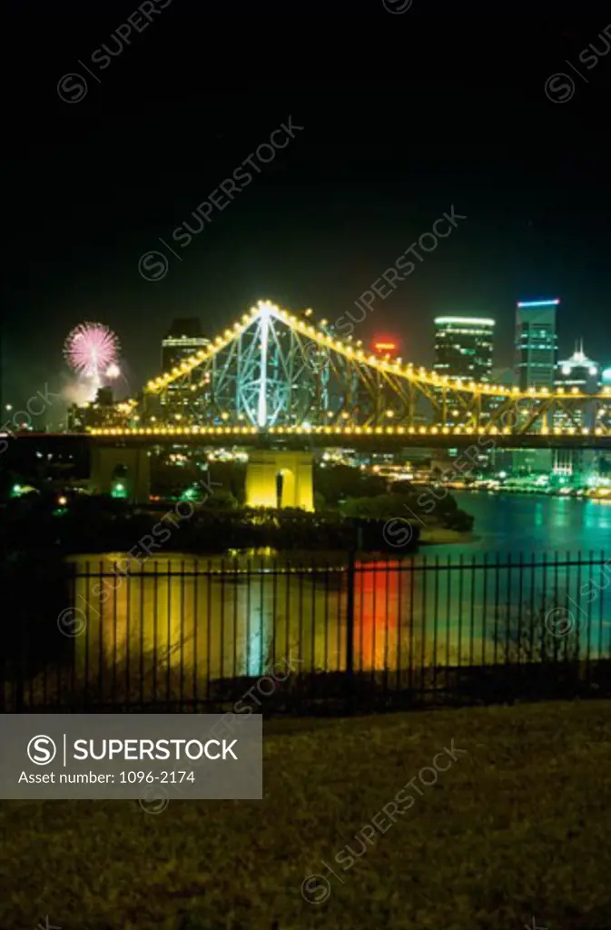 Bridge lit up at night, Brisbane, Australia
