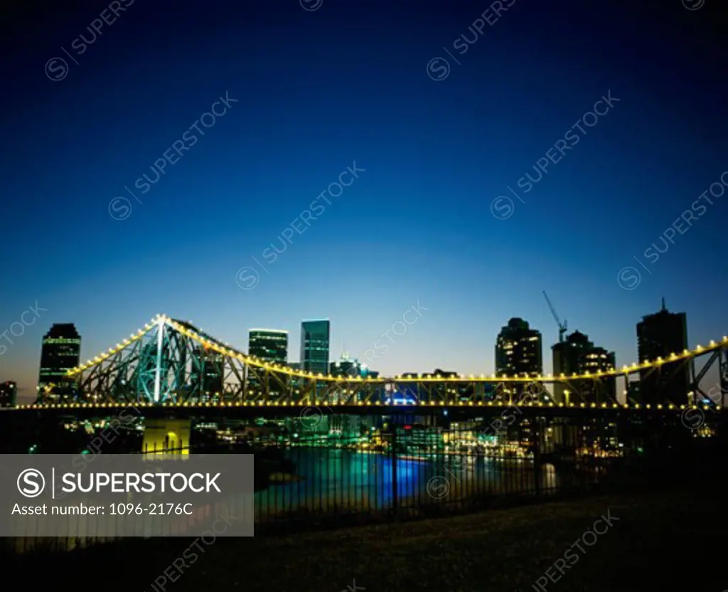 Illuminated bridge at dusk, Brisbane, Australia