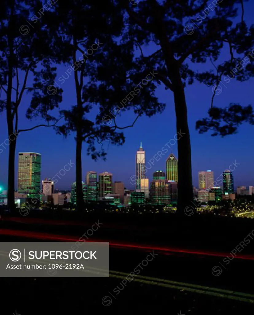Skyscrapers lit up at night, Perth, Australia