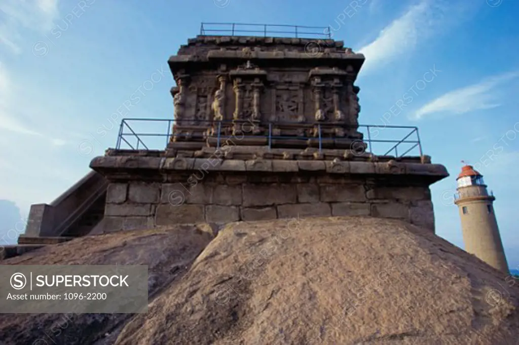 Low angle view of a temple on a rock, India