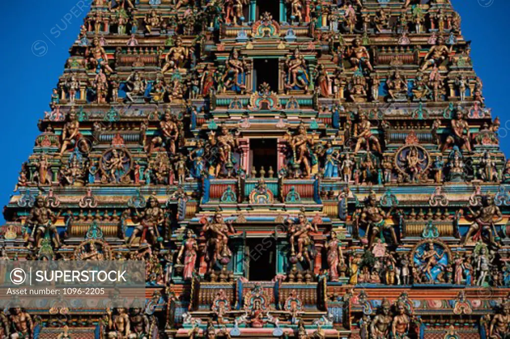 Carvings on a temple, Sri Meenakshi Hindu Temple, Chennai, Tamil Nadu, India