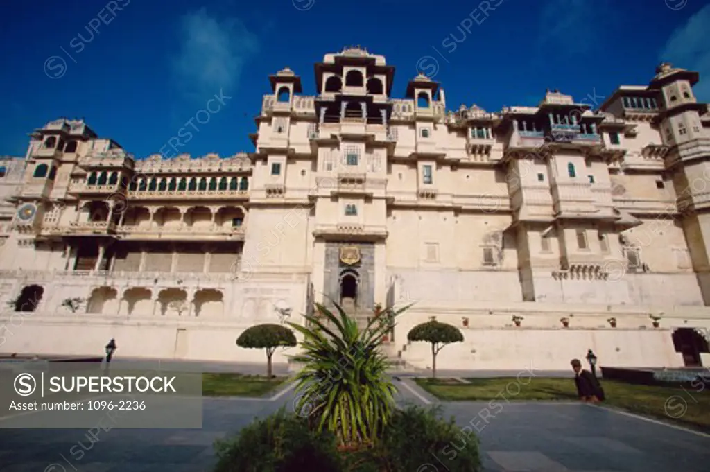 Low angle view of the City Palace, Udaipur, Rajasthan, India