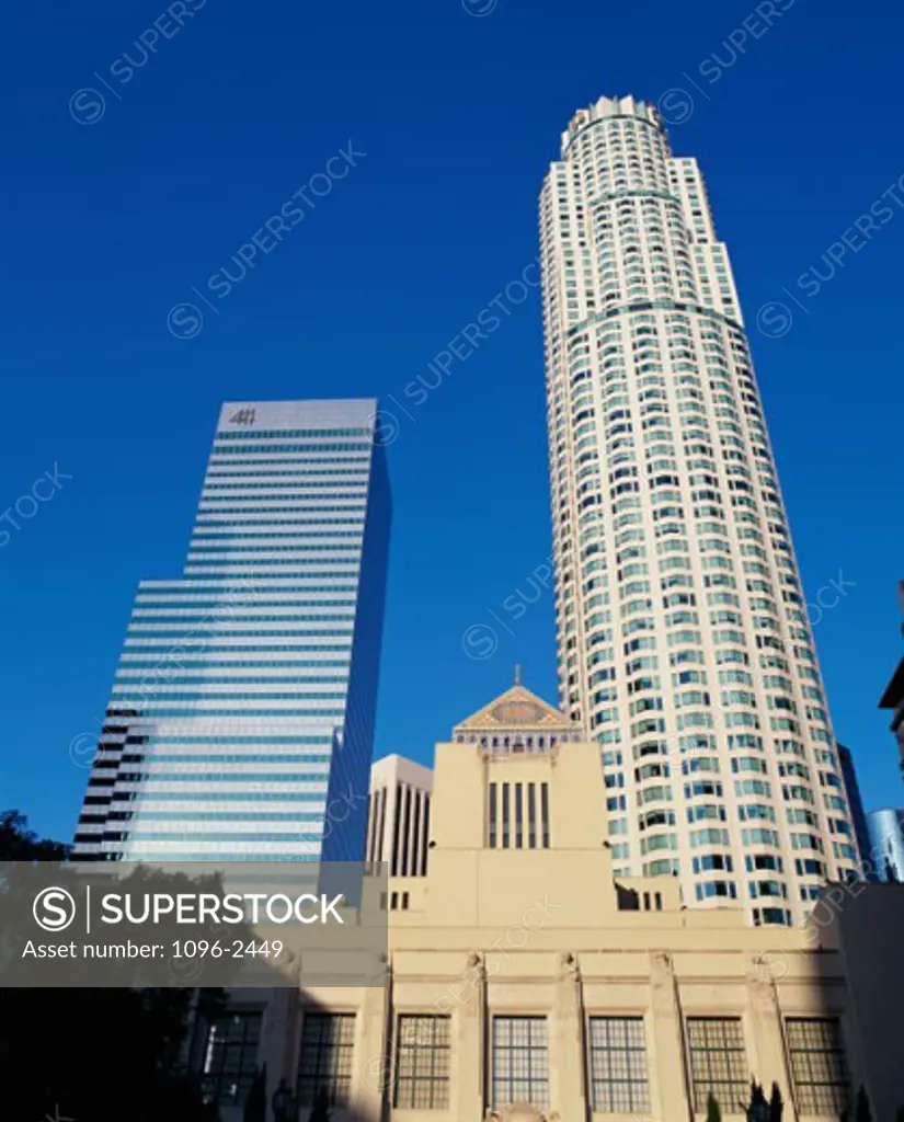 Low angle view of the Public Library Building, Los Angeles, California, USA