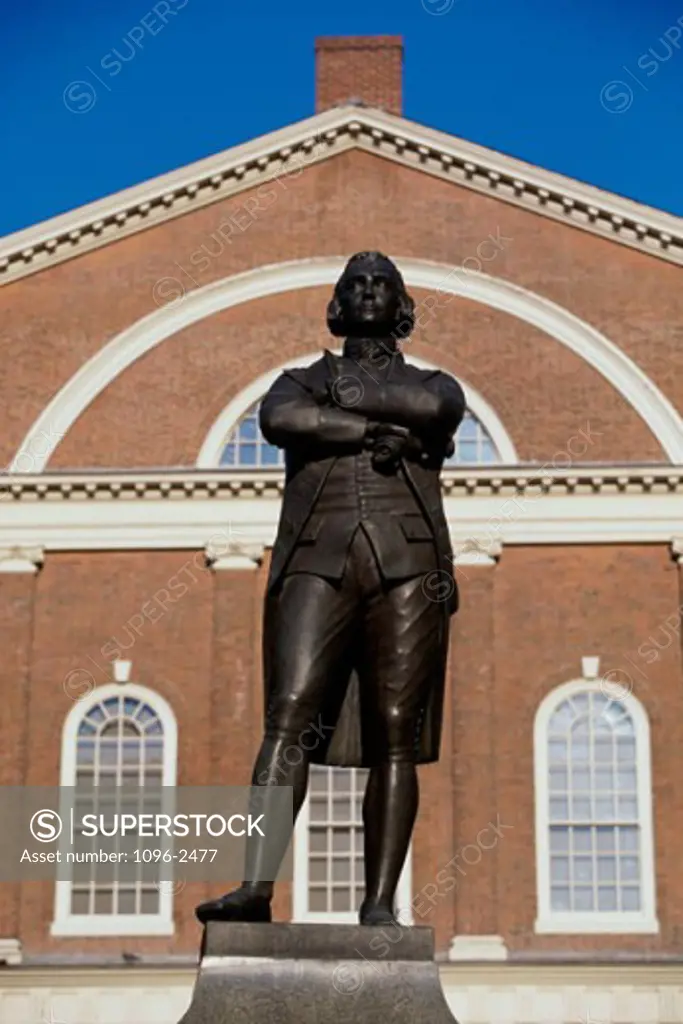 Low angle view of Samuel Adams Statue, Faneuil Hall, Boston, Massachusetts, USA